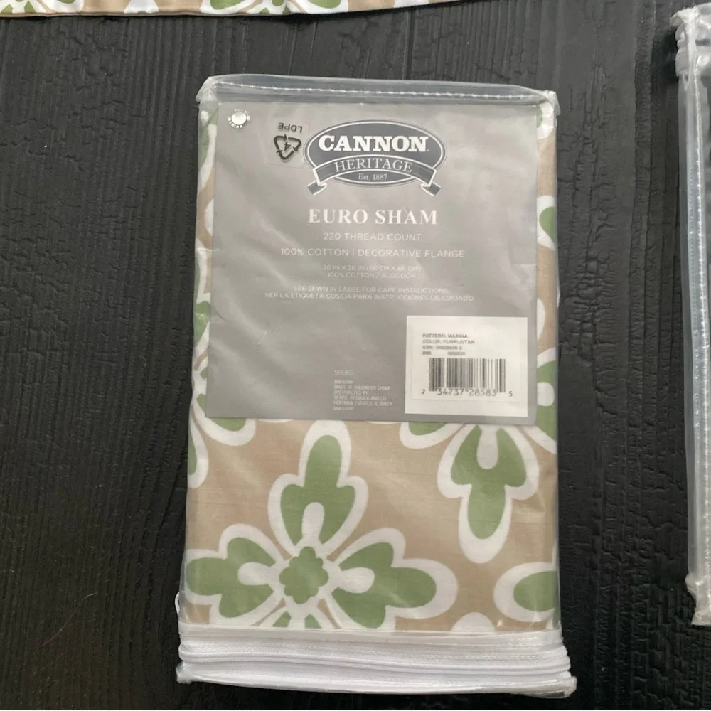 Cannon Vintage Euro‎ Sham Pillowcase Set (2) Green Tan Floral NEW Deadstock